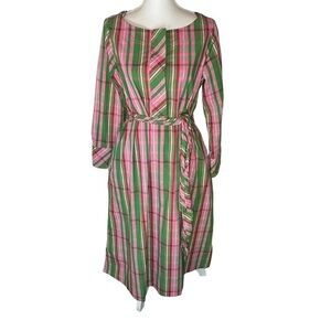 J. Crew Stretch Cotton Poplin Shirtdress with Removable Belt Plaid 6